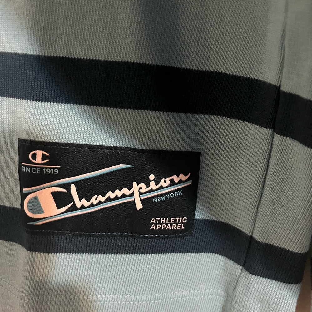 Champion Blue and Navy Striped Rugby cropped shirt tee size Medium - Picture 3 of 5